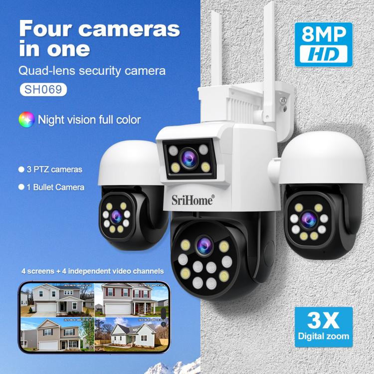 SriHome SH069 8MP 3X Digital Zoom HD Quad-lens Security Camera SriHome SH069 8MP 3X Digital Zoom HD Quad-lens Security Camera